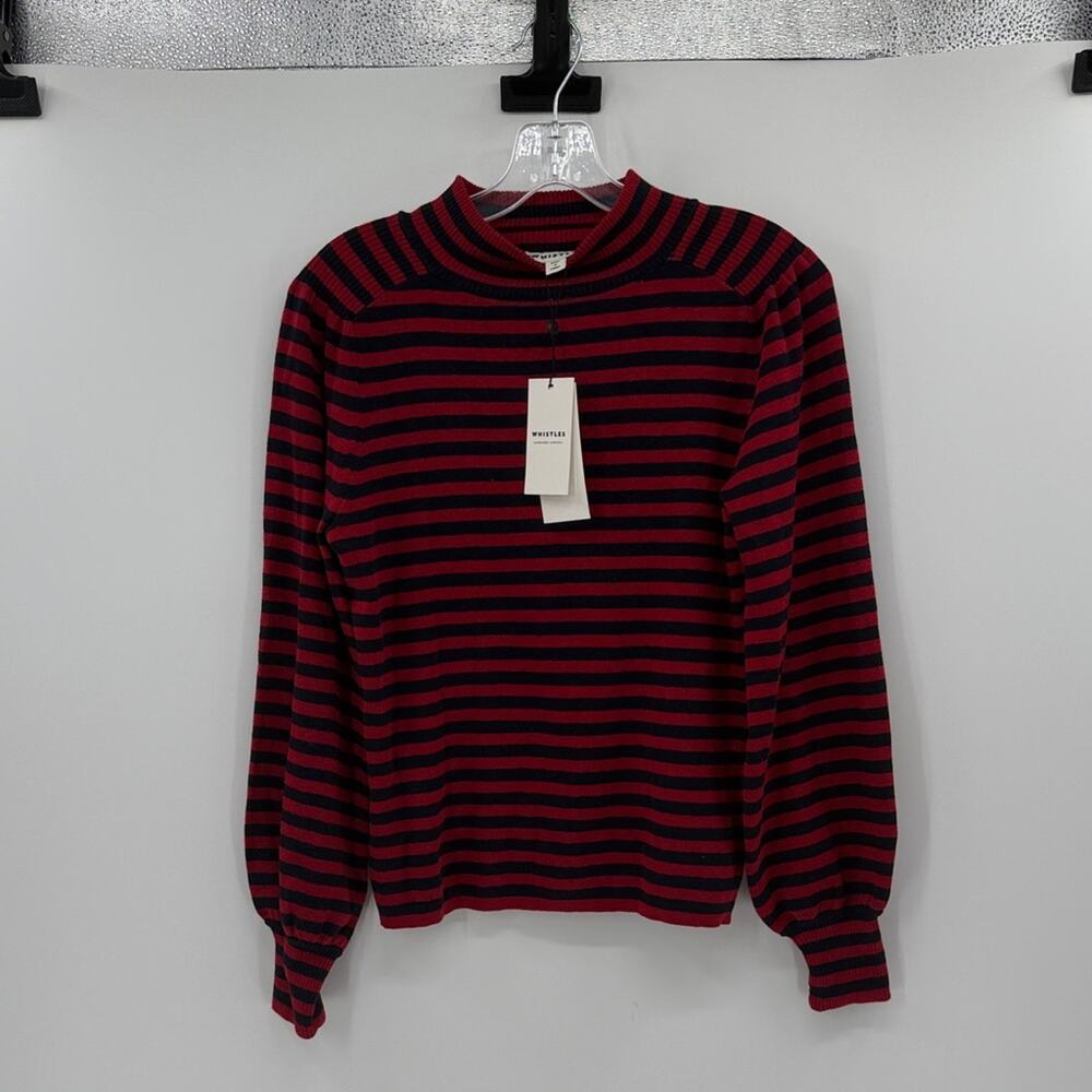 Whistles Women's Stripe Recycled Polyester Knit Top - Navy/Red - 6 - NWT